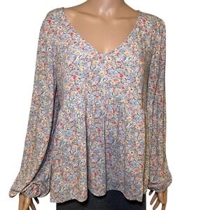 American Eagle Floral Oversized V-Neck Babydoll Top Blouse Shirt